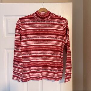 Lands End Fair Isle Red and White Ski Sweater Size MP Mock Turtleneck Winter P9